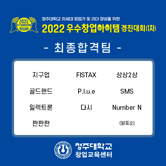 2022 우수창업아이템경진대회(1차) 선정팀 안내 1번째 파일 - 자세한 내용은 본문 참조